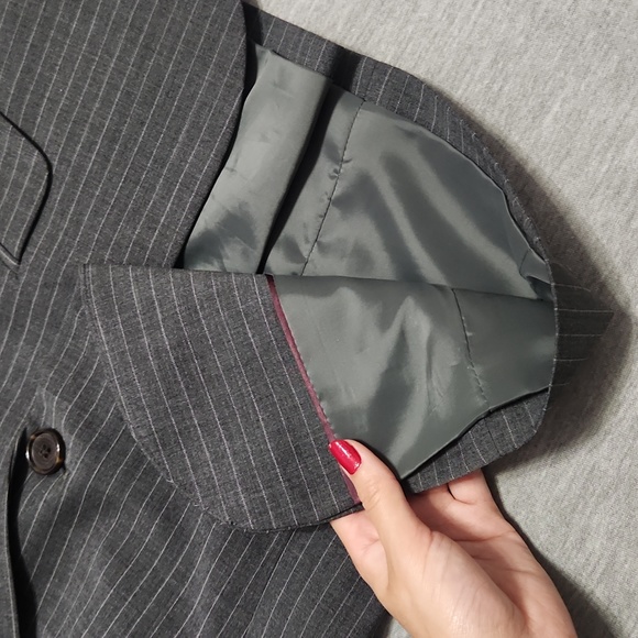 Y2K Banana Republic Petite Pinstriped Puff Sleeve Tailored Blazer Blouse - Picture 12 of 12